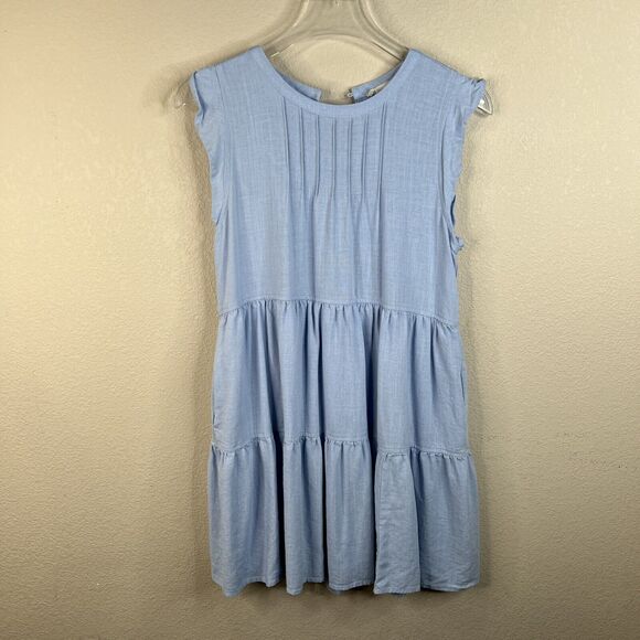 New In Women’s Light Blue Mini Tiered Ruffle Classic Coastal Small Sleeveless‎ - Picture 1 of 16